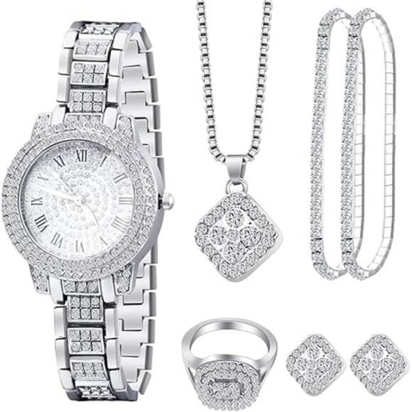 6-Piece Silver-Tone Collection with Necklace, Bracelet, Ring, Earrings & Watch - Picture 8 of 8